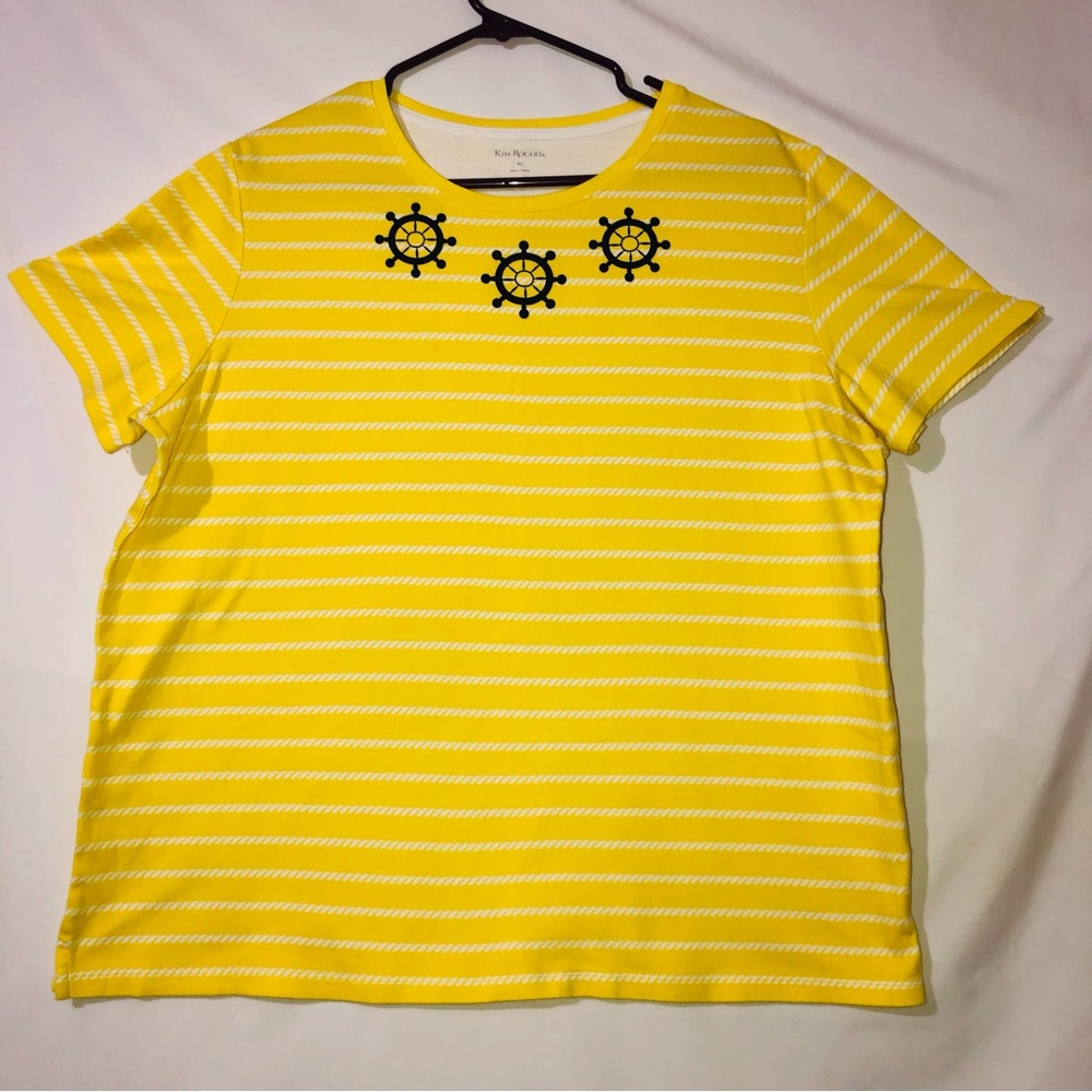 Kim Rogers Top w/Nautical Design Women’s size XL Yellow, navy, & white stripes